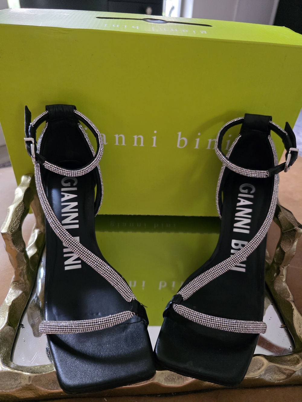 Gianni Bini Black Rhinestone-Trim Strappy Heels